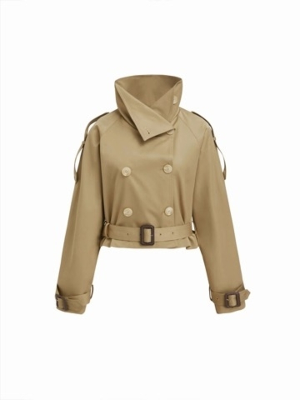 Cider Cropped Khaki Trench Coat with Belt XS - Picture 3 of 11